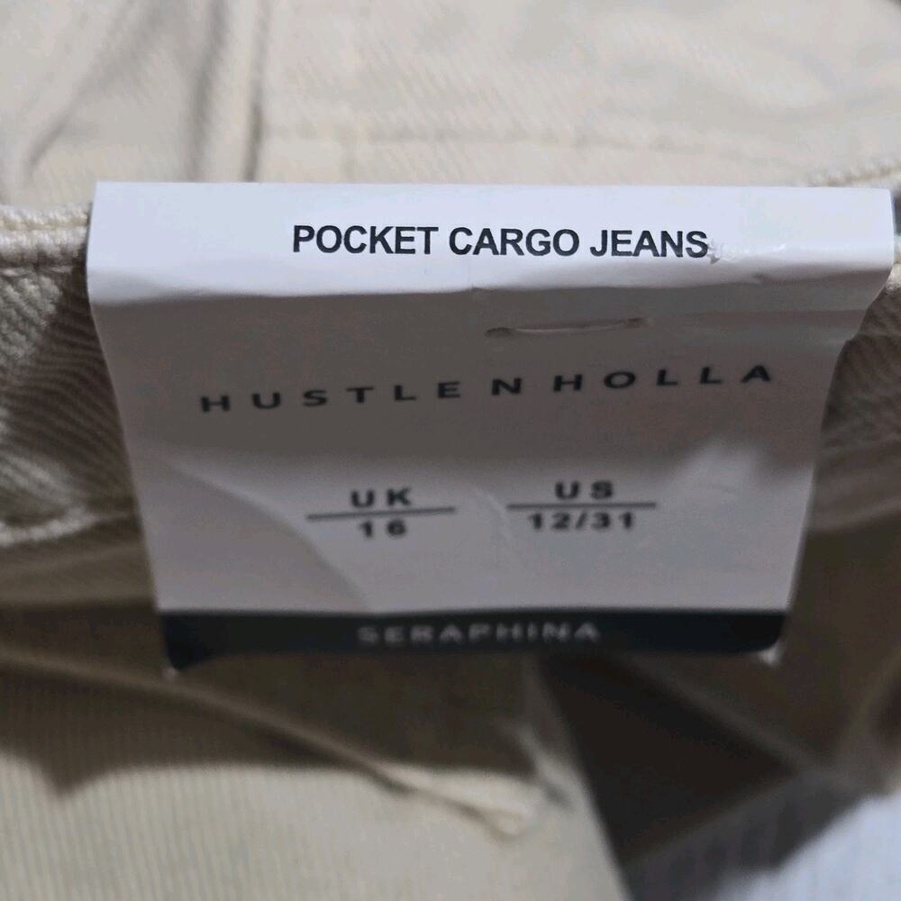 Wide Leg Pocket Cargo Pants HUSTLE N HOLLA NWT Beige US 12/31 UK 16 Skater Punk - Picture 9 of 9